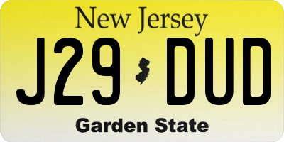 NJ license plate J29DUD
