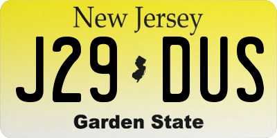 NJ license plate J29DUS