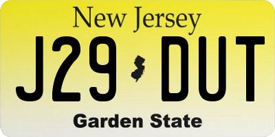 NJ license plate J29DUT