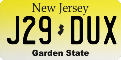 NJ license plate J29DUX