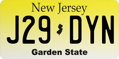 NJ license plate J29DYN