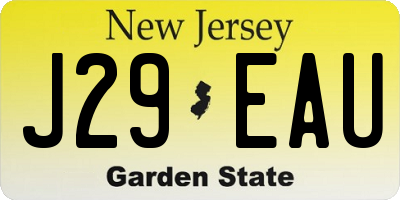 NJ license plate J29EAU