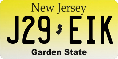 NJ license plate J29EIK