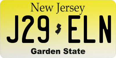 NJ license plate J29ELN