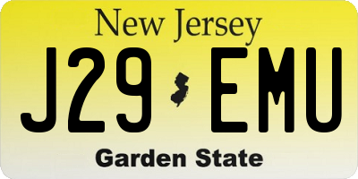 NJ license plate J29EMU
