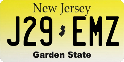 NJ license plate J29EMZ