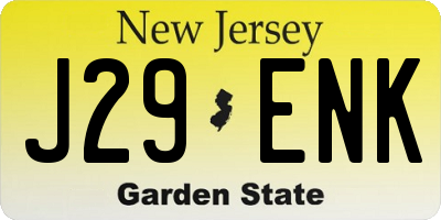 NJ license plate J29ENK