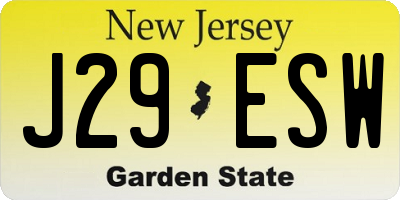 NJ license plate J29ESW