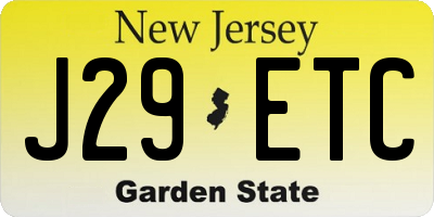 NJ license plate J29ETC