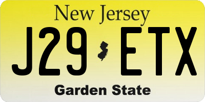 NJ license plate J29ETX