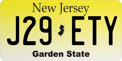 NJ license plate J29ETY