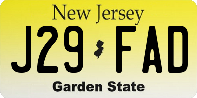 NJ license plate J29FAD