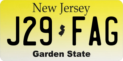 NJ license plate J29FAG