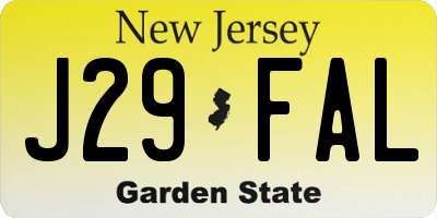 NJ license plate J29FAL