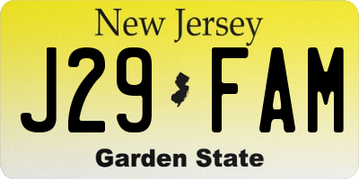 NJ license plate J29FAM