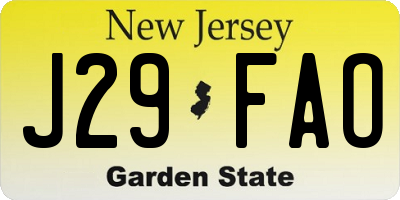 NJ license plate J29FAO