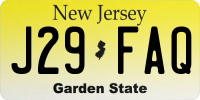 NJ license plate J29FAQ