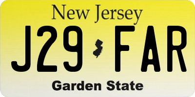 NJ license plate J29FAR