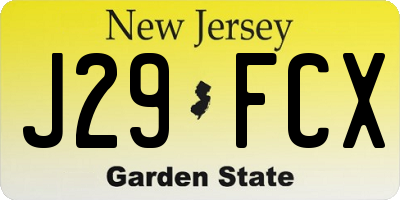 NJ license plate J29FCX