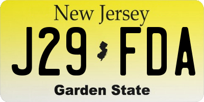 NJ license plate J29FDA