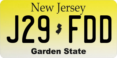 NJ license plate J29FDD
