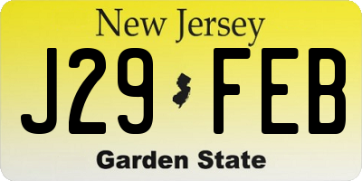 NJ license plate J29FEB