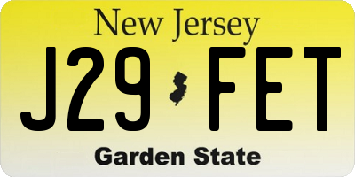 NJ license plate J29FET