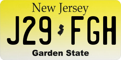 NJ license plate J29FGH