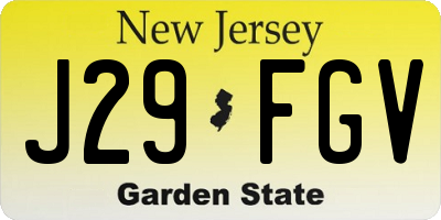 NJ license plate J29FGV