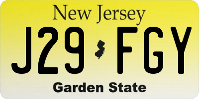 NJ license plate J29FGY