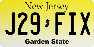 NJ license plate J29FIX