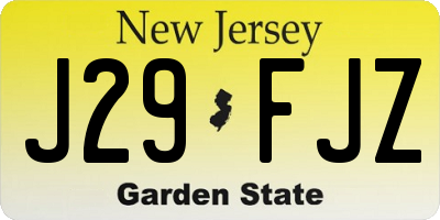 NJ license plate J29FJZ