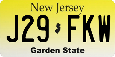 NJ license plate J29FKW