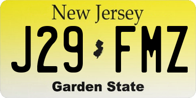 NJ license plate J29FMZ