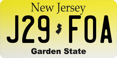 NJ license plate J29FOA