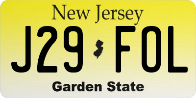 NJ license plate J29FOL
