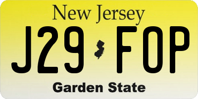 NJ license plate J29FOP