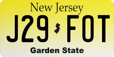 NJ license plate J29FOT