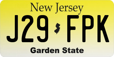 NJ license plate J29FPK