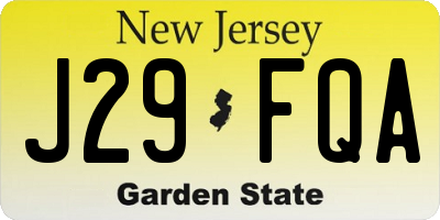 NJ license plate J29FQA