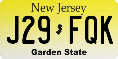 NJ license plate J29FQK