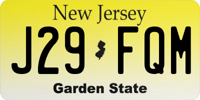 NJ license plate J29FQM