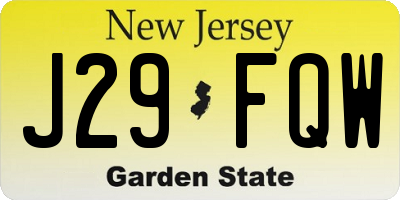 NJ license plate J29FQW
