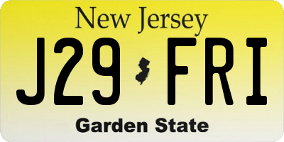 NJ license plate J29FRI