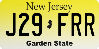 NJ license plate J29FRR