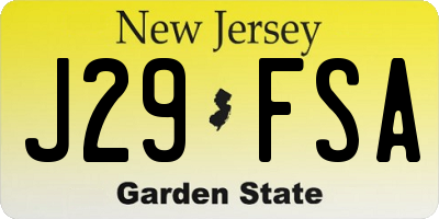 NJ license plate J29FSA