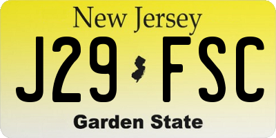 NJ license plate J29FSC
