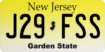 NJ license plate J29FSS