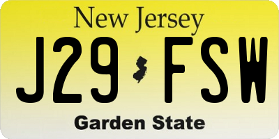 NJ license plate J29FSW