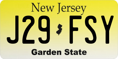 NJ license plate J29FSY